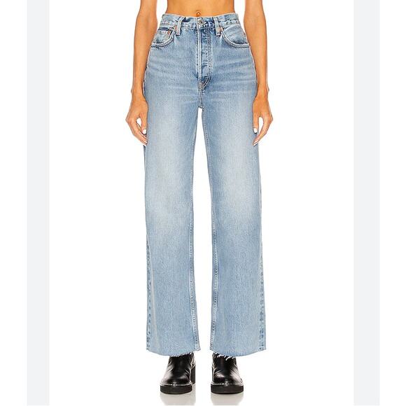 Re/Done Denim - RE/DONE 70's Ultra High Rise Wide Leg Jeans Womens Sz 31 60s Fade Light Wash